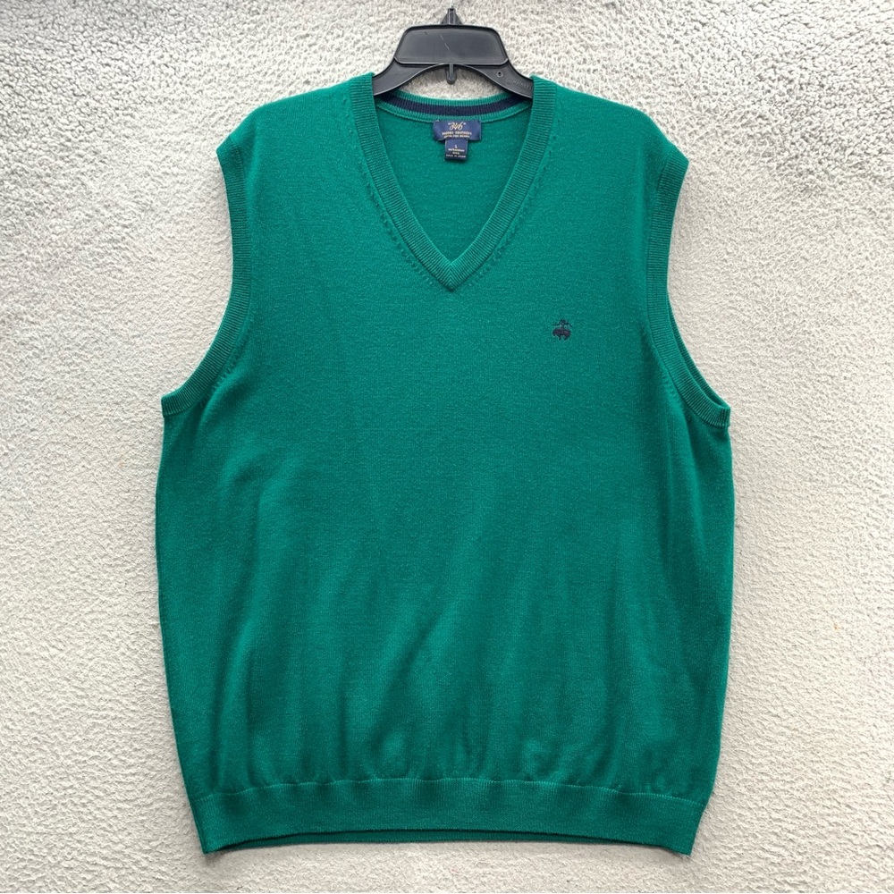 Brooks Brothers Fine Italian Merino Wool Sweater Vest Green V Neck Pullover L